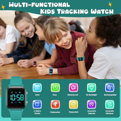 Kids Digital Watches for Boys Girls, Sports Watch with Fitness Tracker, Pedometer, Alarm Clocks, Stopwatch, No App Needed Waterproof Kids Watch, Gift for Teens Student Girls Boys Ages 5-14 - color: L6615E-MarsGreen
