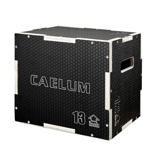 CAELUM 3-in-1 Wood Plyo Box, Non-Slip Plyometric Jump Box for Gym, Squats - color: Black, size: 16" x 13" x 12"