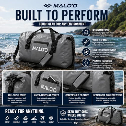 Malo’o Waterproof Dry Duffel, Heavy-Duty Roll Top Waterproof Gear Bag with Shoulder Strap & Molle Loops, Marine Duffel for Kayaking, Boating, Camping, Beach & Travel, Dark Green, 100L - color: Dark Green, size: 100L