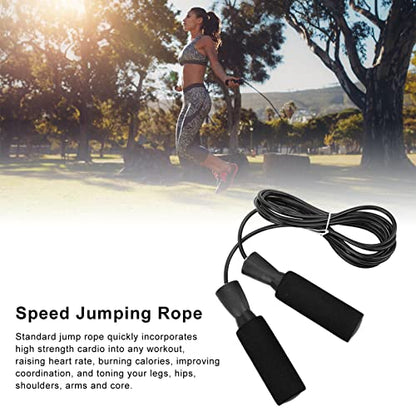Generic Steel Wire Jumping Rope, Adjustable Skipping Rope with Double Bearings and Memory Foam Handle, for Men Women and Children - color: Black