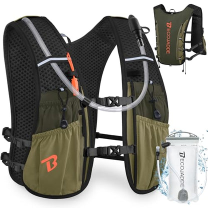 BECOJADDE Running Vest for Women Men, 5L/6L Lightweight Hydration Backpack Running Pack for Marathon, Trail, Cycling, Hiking, Jogging - color: Olive Green