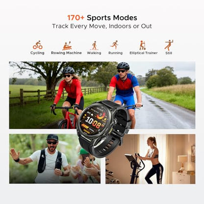 Anywise W1 GPS Smart Watches for Men, 6 Satellite Positioning, 50M Waterproof Fitness Tracker, 1.43'' AI Mens Smart Watch for Android Phone/iphone compatible,Answer/Make Call/12 Days Battery - color: Black - 3 Watch Bands