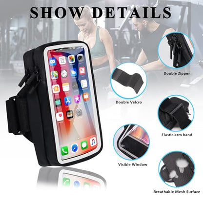 Phone Holder for Running Armband Cell Phone Holder iPhone 17 16 16e 15 14 13 12 11 Pro Max Xs Xr X Plus Mini Samsung Galaxy Ultra S26, Sports Arm Bands Sleeve Fit Workout Exercise Gym Hiking - color: 13-Black with Clear Window
