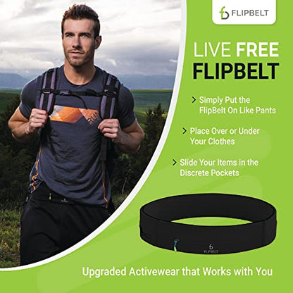 FlipBelt Zipper Running Belt, Waist Pack for Fitness and Running, US Company - color: Black, size: XX-Large