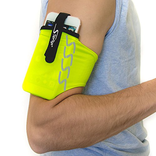 Sprigs Phone Armband Sleeve for iPhone 14, 13, 12, 11, X Galaxy Z, S22, S21, S20 Google Pixel 7, 6, 5. The Lightest & Most Comfortable Running Armband, Stretches to Fit All Phones with Case for Women & Men - color: HiViz, size: Medium