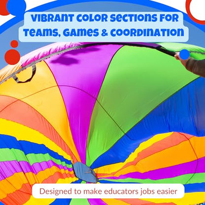 Activejoy - Parachute for Kids - 8ft /12ft / 16ft / 20ft / 24 ft / 30ft - Rainbow Parachute Toy with Handles - Great for Gym Class, Field Day & Outdoor Games - size: 30FT - 30 HANDLES