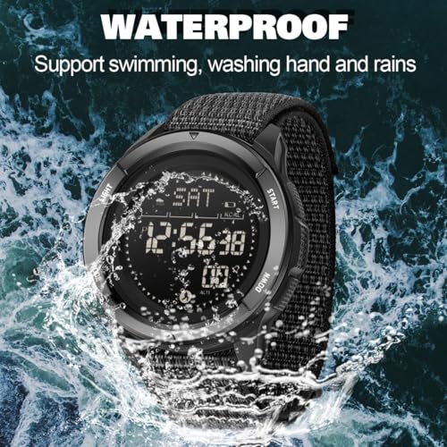findtime Men's Digital Watch Pedometer Step Counter Watches Military Compass Waterproof Wrist Watch Tactical Sport Watch Calories Counter Pacer Running Wristwatch LED Light Stopwatch Countdown - color: Black_2197