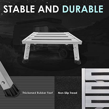 Adjustable RV Step Stool, Wide Platform, Foldable Legs, Silver - color: Silver