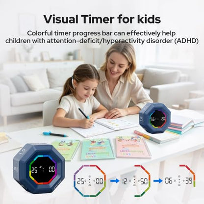 Visual Timer for Kids Kitchen Timer Pomodoro Magnetic Visual Countdown - color: Blue