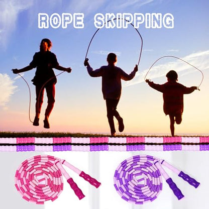 Supertrip Jump Rope Kids-Soft Beaded Skipping Rope Adjustable Tangle-Free Segmented Jumping Rope for Children and Students - color: Pink&Purple