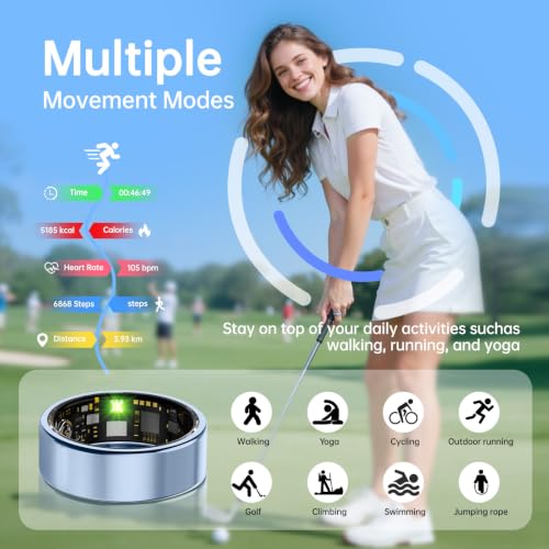 Smart Ring for Women & Men, Health Tracker Ring, Fitness Tracker Ring - color: Blue, size: 7#