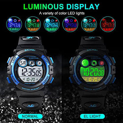 GOLDEN HOUR Watches for Kids Digital Sport Waterproof Boys Girls Watch Outdoor 12/24 H Alarm EL Backlight Stopwatch Military Child Wristwatch Ages 3-15 - color: Black