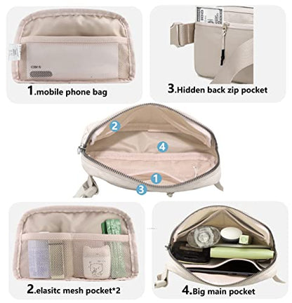 Fanny Belt Bag Waist Pack Crossbody Bags Bum Bag for Running Hiking Travel Workout Adjustable Strap for Women -beige - color: beige