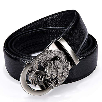 Dubulle Mens Ratchet Belt Gold Click Buckle Adjustable Leather Belts - color: Ancient Silver Dragon, size: Adjustable from 24" to 38" Waist