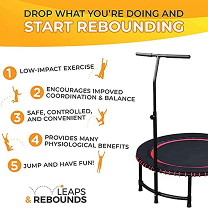 Leaps & ReBounds: Adjustable Stabilizer Bar - Fits All L&R Fitness Trampolines - Grippable & Cushy Foam Handles - Easy Assembly, Slips Over Existing Legs - Trampoline Sold Separately - size: 48