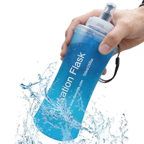 AXEN Collapsible Water Bottle with Filter for Hiking Travel, 700ml Blue