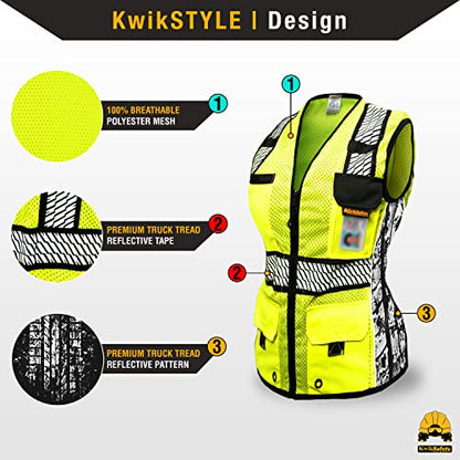 KwikSafety RoadBOSS Econ & Premium Safety Vest for Women Class 2 ANSI OSHA - color: Yellow (Limited Edition), size: Small