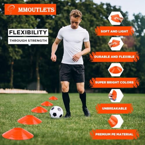 Soccer Training Cones Set, 75/50/25 Pack with Strap Holder & Carry Bag - color: Red