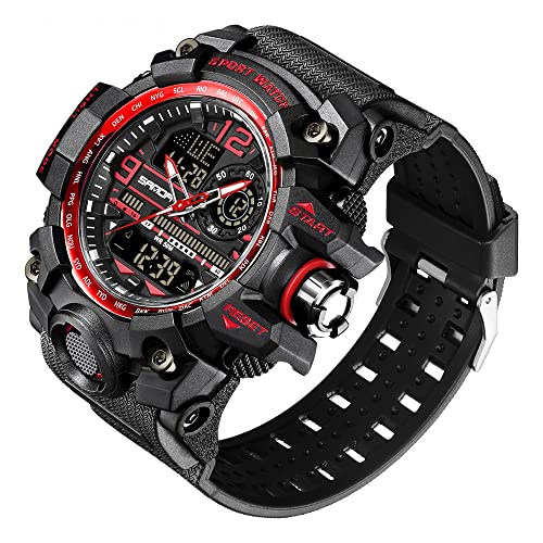 AIMES Men's Watches Sports Outdoor Waterproof Military Watch LED Date Alarm Stopwatch Multi-Function Tactics Big Face Wristwatch for Men - color: 3133-Red