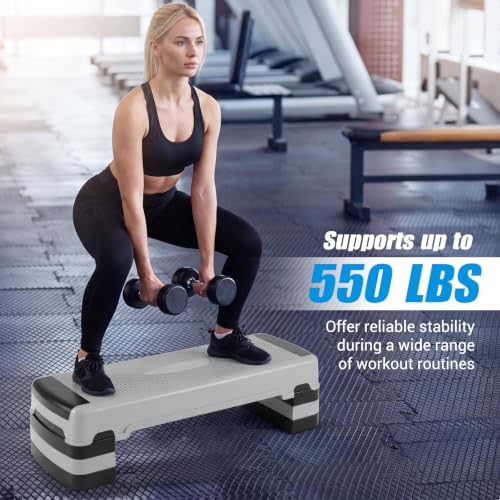 Goplus 35.5" Aerobic Step Platform w/4 Risers, 3-Level Adjustable 6" 8" 10" - color: Grey