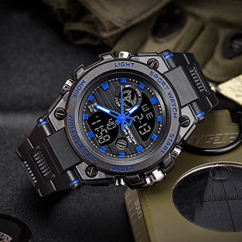 KXAITO Men's Watches Sports Outdoor Waterproof Military Watch Date Multi Function Tactics LED Alarm Stopwatch - color: 26_Blue