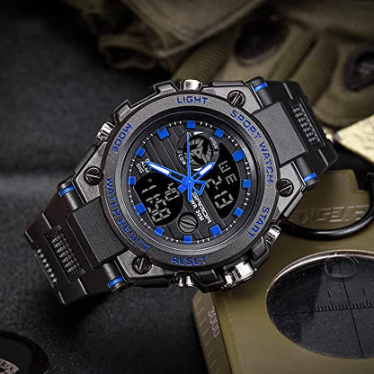 KXAITO Men's Watches Sports Outdoor Waterproof Military Watch Date Multi Function Tactics LED Alarm Stopwatch - color: 26_Blue