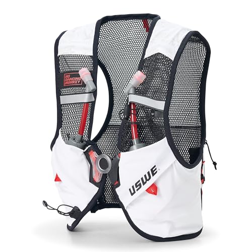 USWE Pace - Running Vest Hydration Pack with 2 x 500ml UltraFlask, Backpack for Men and Women - style: 2L, White, Medium