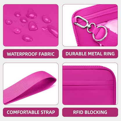 FODOKO Wristlet wallets for Women RFID crossbody bags with 4 Zippers - color: Rose Red2