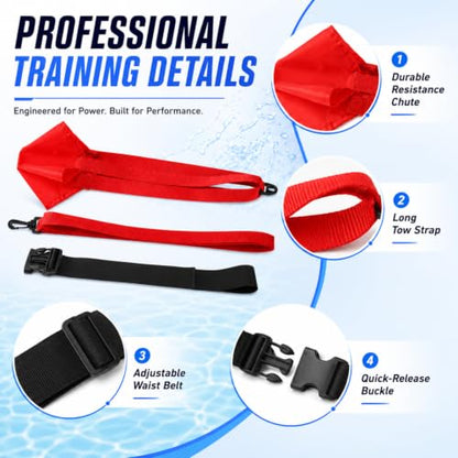 Leyndo 2 Sets Swim Parachute Resistance Training Adjustable Swim Belt