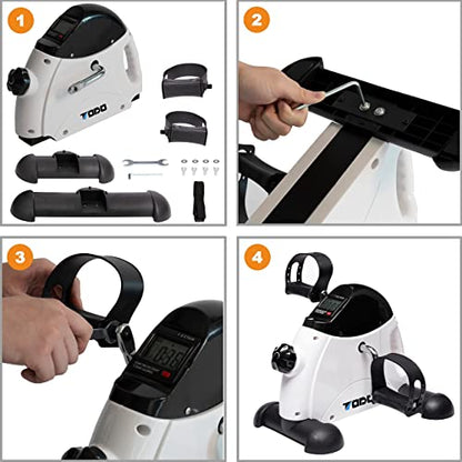 TODO Mini Exercise Bike Pedal Exerciser Foot Peddler Portable Therapy Bicycle with Digital Monitor - color: Bright White