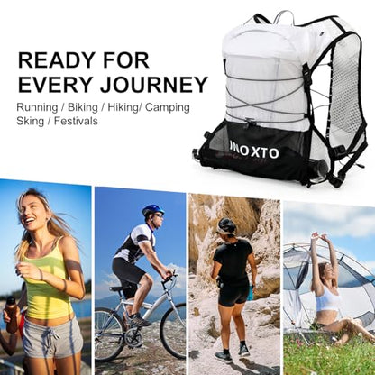 IX INOXTO Running Vest Hydration Backpack, Lightweight Running Backpack Hydration Pack with 1.6L Water Bladder Daypack for Trail Running Hiking Cycling Race Marathon for Women Men - color: White
