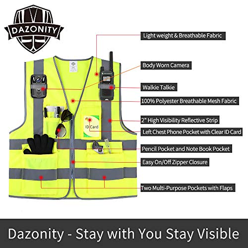 Dazonity High Visibility Safety Vest with Multi Pockets and Zipper, 10 Packs,Reflective Strips, Fit for Men & Women, Work, Construction,Cycling, Runnning, Surveyor, Volunteer (Yellow-XL) - color: Yellow-xl