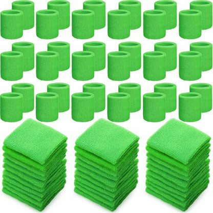 60 Pcs Wristband Bulk Sweatbands Neon 80s Sports Tennis Wristband Thick Cotton Gymnastics Adult Sweat Band Absorbent Sweatband for Men Women Party Supply Basketball Football 30 Pair - color: Neon Green