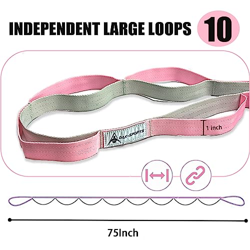 Stretching Strap Yoga Strap with Loops for Physical Therapy, Non-Elastic - color: Pink/Light Gray
