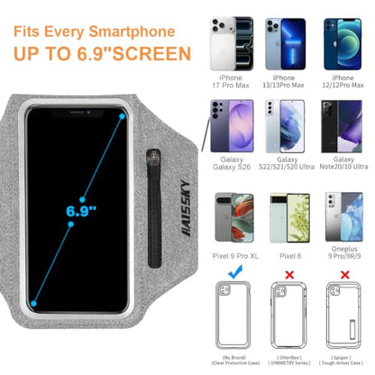 Running Armband with Earphone Pouch Fits Phones up to 6.9" - color: Grey (Up to 6.9''), size: Medium