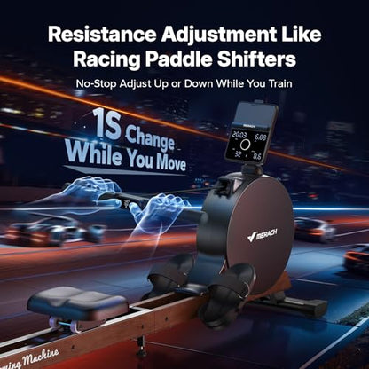 MERACH Pro-Grade Rowing Machines for Home, Smart Magnetic Rowing Machine with Self-Generation, Double Resistance and 400 LBS MAX Load, Wooden Tracks for Silent Sliding - style: R7-self-generating electricity