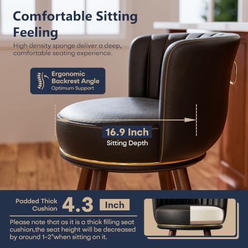 SeekFancy 24 Inch Black Leather Swivel Counter Bar Stools Set of 4 - color: Black, size: 24" Counter Height-4 Pieces