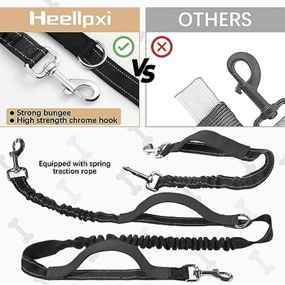 Hands-Free Waist Leash with Pouch for Two Dogs: Reflective Stitching, Dual Handle & Bungee Retractable Design – Ideal for Medium to Large Dogs (Grey) – Dog Walking Accessories - color: Grey