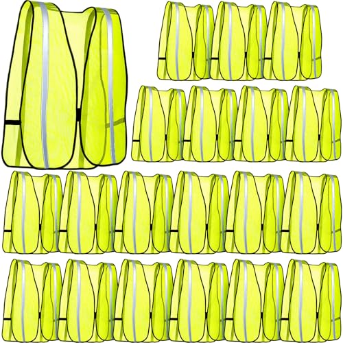 Jecery 20 Packs High Visibility Vest Safety Reflective Hi Visibility Mesh Vest Lightweight Neon Universal Size for Men Work Outdoor (M) - size: Medium
