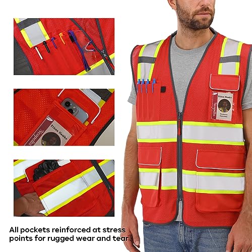 Neopelta Hi Vis Reflective Safety Vest for Men Women Red Mesh/Yellow M - color: Red / Yellow Trim, size: Medium