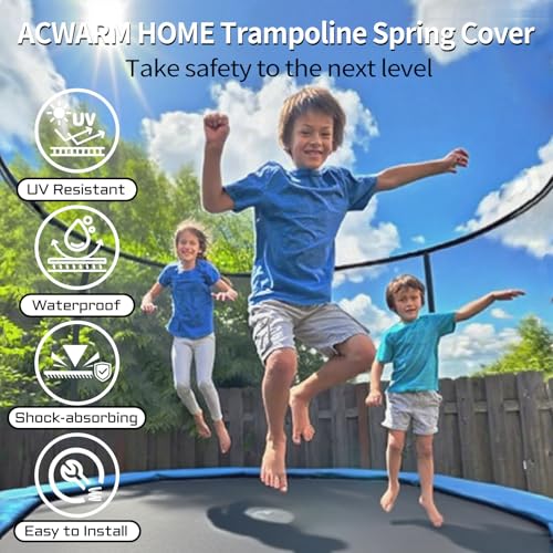 ACWARM HOME 16FT/15FT/14FT/12FT/10FT Trampoline Safety Pad Replacement, Round Trampoline Spring Protection Cover, Fits 16FT/15FT/14FT/12FT/10FT Frames, Water-Resistant Trampoline Accessories - color: Blue, size: 15FT