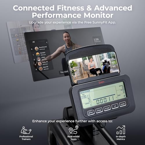Sunny Health & Fitness Sunny Health & Fitness AquaStrive Series Smart Water Rower, 300LB Capacity Plus Dynamic Hydro Resistance for Home Cardio Workout, Free SunnyFit Training App Connection - size: 50" Rail - Smart