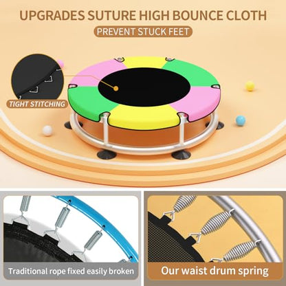 Trampoline for Kids, Adjustable Baby Toddler Trampoline with Basketball Hoop, Round Bottom Indoor Outdoor Toddler with Enclosure - color: B-light green pink