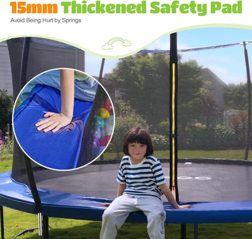 ORCC Kids Trampoline Outdoor 8FT 10FT 12FT 14FT 15FT 16FT with Enclosure, Non-Slip Ladder & Anti-Rust Coated Frame, 1200LBS Weight Capacity Recreational Backyard Large Trampoline for Kids & Adults - size: 8FT