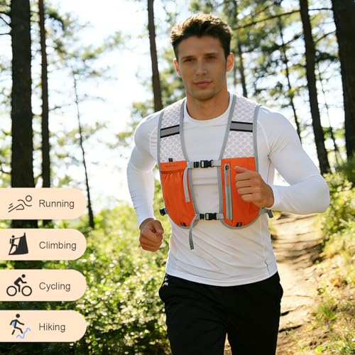 Running Vest Hydration Backpack for Men Women, Lightweight Breathable Hydration Packs, Adjustable Chest Straps Daypack, Reflective Water Running Vest for Marathon, Trail, Hiking, Cycling - color: Orange
