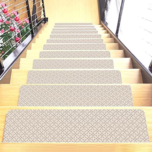 Set of 7 Stair Treads Ultra-Thin with Non Slip Rubber Backing 9”x26” Latte 7 Pieces - color: Latte, size: Design #6