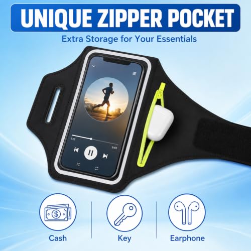 Running Phone Armband with Green Zipper Pocket, Armband Phone Holder - color: Green