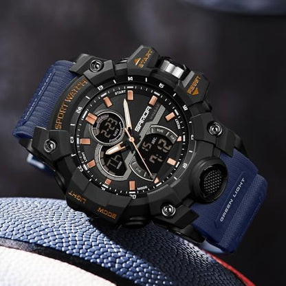 FANMIS Men Sports Outdoor Watch Analog Digital Multifunctional Black Watch - color: X Blue
