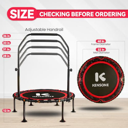 K KENSONE 40/48" Rebounder Trampoline for Adults, Bungee, 450/550 LBS Quiet - color: Red, size: 40" U-Bar