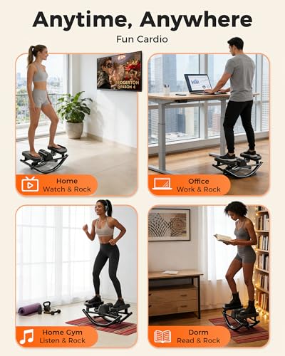 FineWay Upgraded Rock Stepper 2.0 for Exercise at Home, Rocking Stepper Side to Side, Low-Impact Knee-Friendly Exercise Machine with Resistance Bands, LCD Monitor & 330 LBS Capacity, Full Body Workout - color: All Black